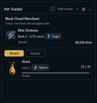 The Black Cloud Merchant list shows Elite Dratona at Rank 2, 5 of 75 souls, on the Special tab for 80,000 Kina.