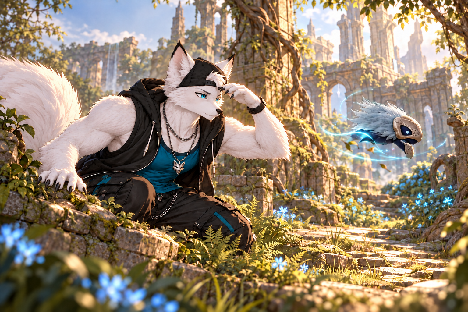 Zero searches overgrown ruins for a floating wind spirit.